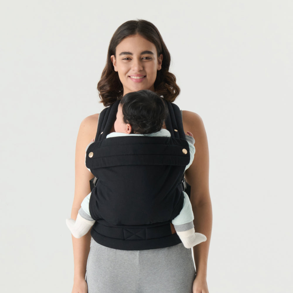 Nest Blanche Cotton Baby Carrier for Newborns to Toddlers ,Cozy Wrap Carrier with Lumbar Support, Soft Black Fabric, 7-35lbs Adjustable Fit