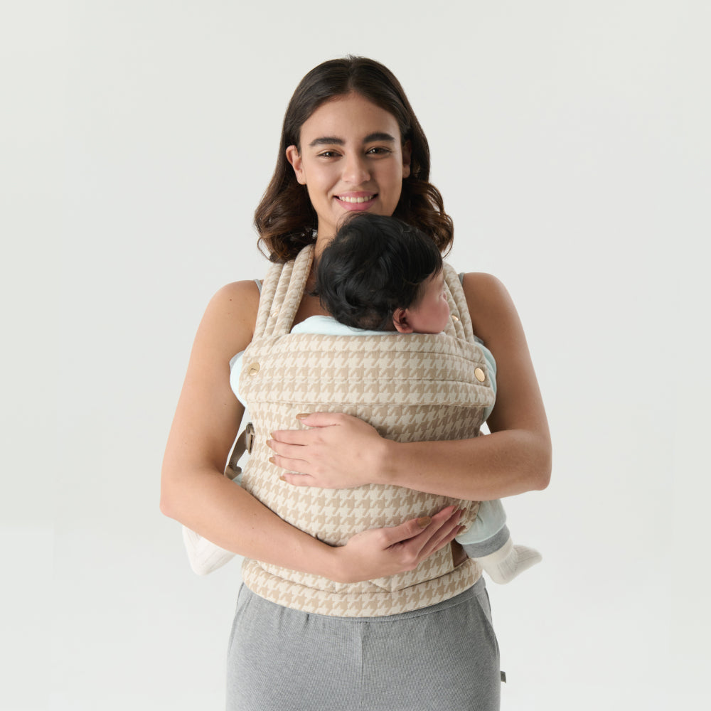 Nest Blanche Baby Carrier for Newborns to Toddlers,Cozy Houndstooth Wrap with Lumbar Support,Soft Cotton Fabric, 7-35lbs Adjustable Fit