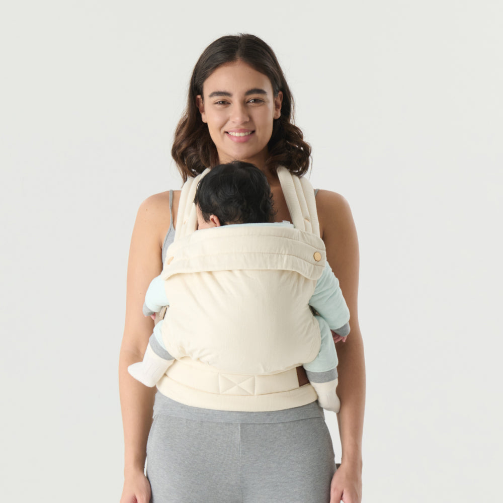 Nest Blanche Cotton Baby Carrier for Newborns to Toddlers,Cozy Wrap Carrier with Lumbar Support,Soft White Fabric, 7-35lbs Adjustable Fit
