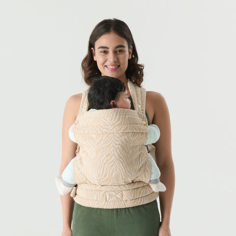 Baby Carrier for Newborns to Toddlers | Cozy Wrap with Lumbar Support | Soft Fabric, 7-35lbs Adjustable Fit | Beige Zebra Pattern