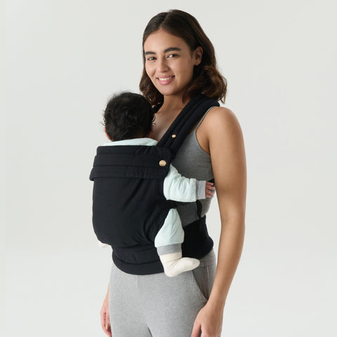 Nest Blanche Cotton Baby Carrier for Newborns to Toddlers ,Cozy Wrap Carrier with Lumbar Support, Soft Black Fabric, 7-35lbs Adjustable Fit