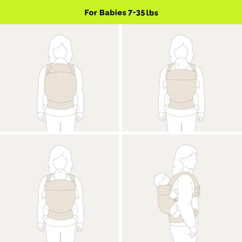 Nest Blanche Baby Carrier Newborn to Toddler (7-35lbs) | Ergonomic Cozy Wrap with Lumbar Support | Ultra-Soft Cotton Fabric | Adjustable & Hands-Free for Travel & Daily Use