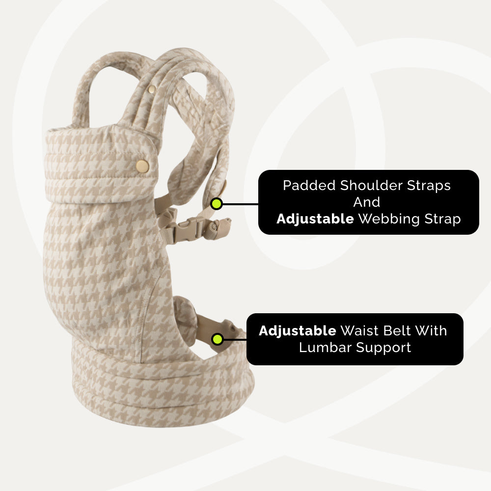 Nest Blanche Baby Carrier for Newborns to Toddlers,Cozy Houndstooth Wrap with Lumbar Support,Soft Cotton Fabric, 7-35lbs Adjustable Fit