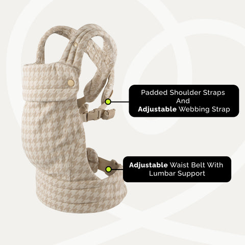 Nest Blanche Baby Carrier for Newborns to Toddlers,Cozy Houndstooth Wrap with Lumbar Support,Soft Cotton Fabric, 7-35lbs Adjustable Fit