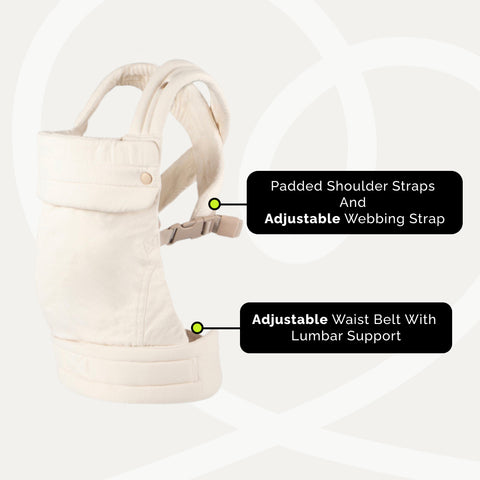 Nest Blanche Cotton Baby Carrier for Newborns to Toddlers,Cozy Wrap Carrier with Lumbar Support,Soft White Fabric, 7-35lbs Adjustable Fit