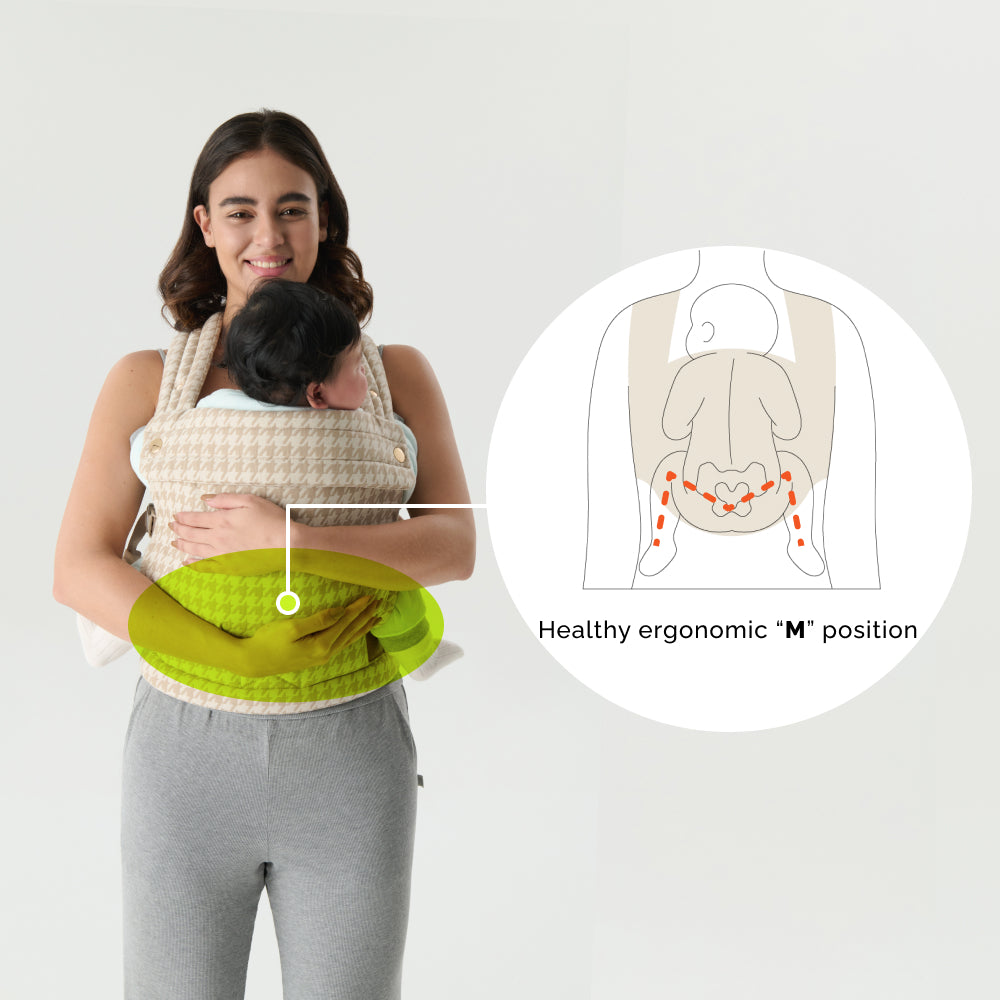 Nest Blanche Baby Carrier for Newborns to Toddlers,Cozy Houndstooth Wrap with Lumbar Support,Soft Cotton Fabric, 7-35lbs Adjustable Fit